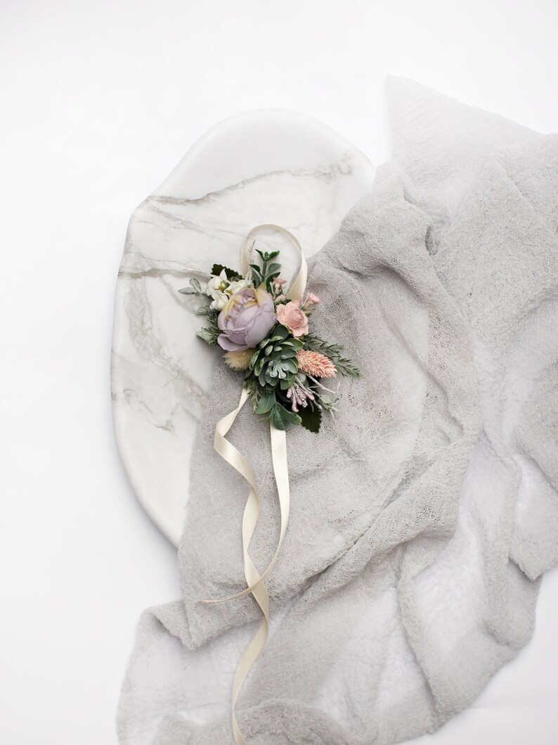 Wrist Corsage and Boutonniere Set Lilac Corsage Succulent Etsy