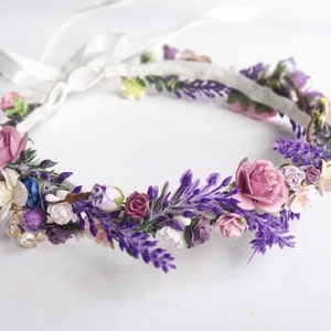 Lavender Wedding Flower Crown \ Lavender Floral Crown Wedding Headband  Lavender Wedding Bridal Crown Floral Headband 1004