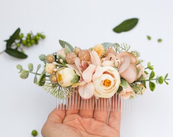 Decorative hair comb, Ivory hairpiece, Bridal headpiece, Rustic wedding, Blush pink comb, Bridesmaid comb, Wedding accessories