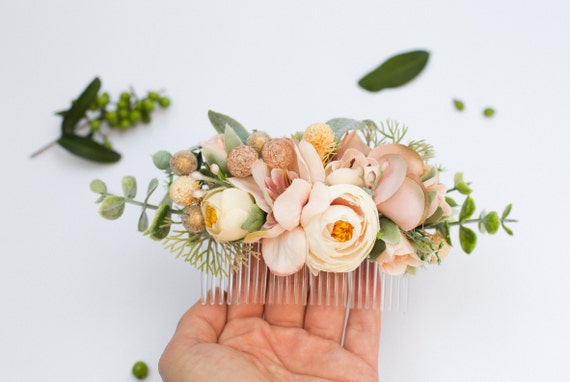 Decorative hair comb, Ivory hairpiece, Bridal headpiece, Rustic wedding, Blush pink comb, Bridesmaid comb, Wedding accessories
