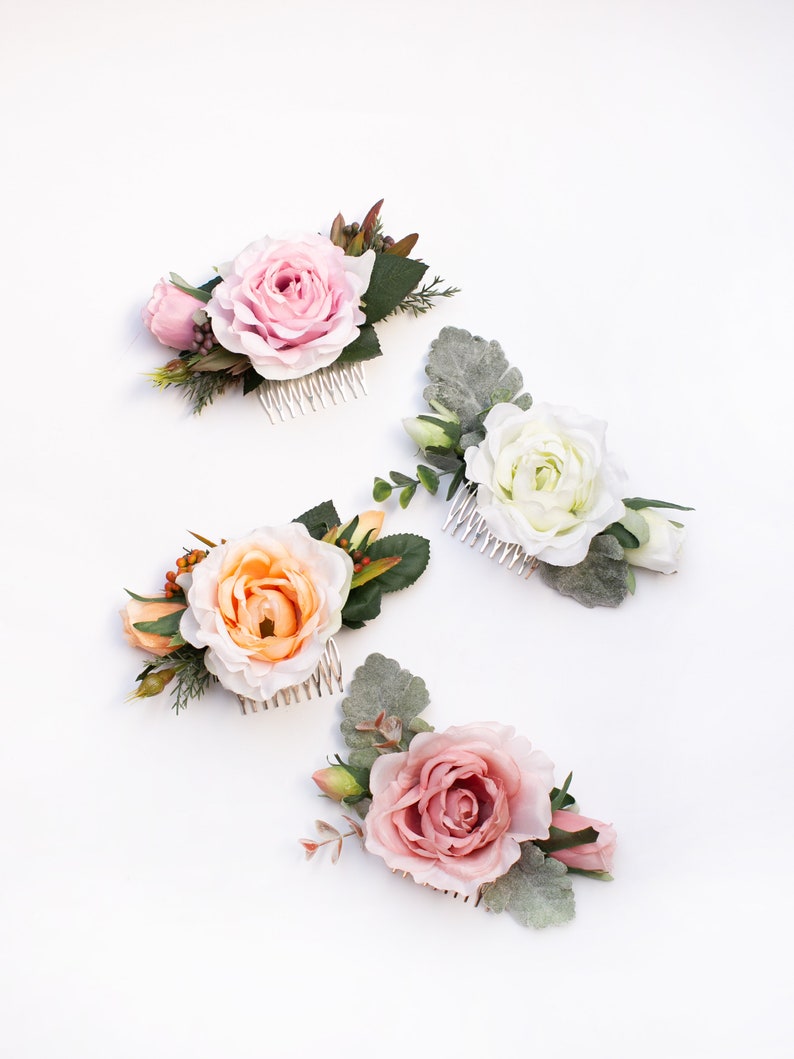 Pettine per capelli in porcellana con fiori e foglie d'argento Tulippa