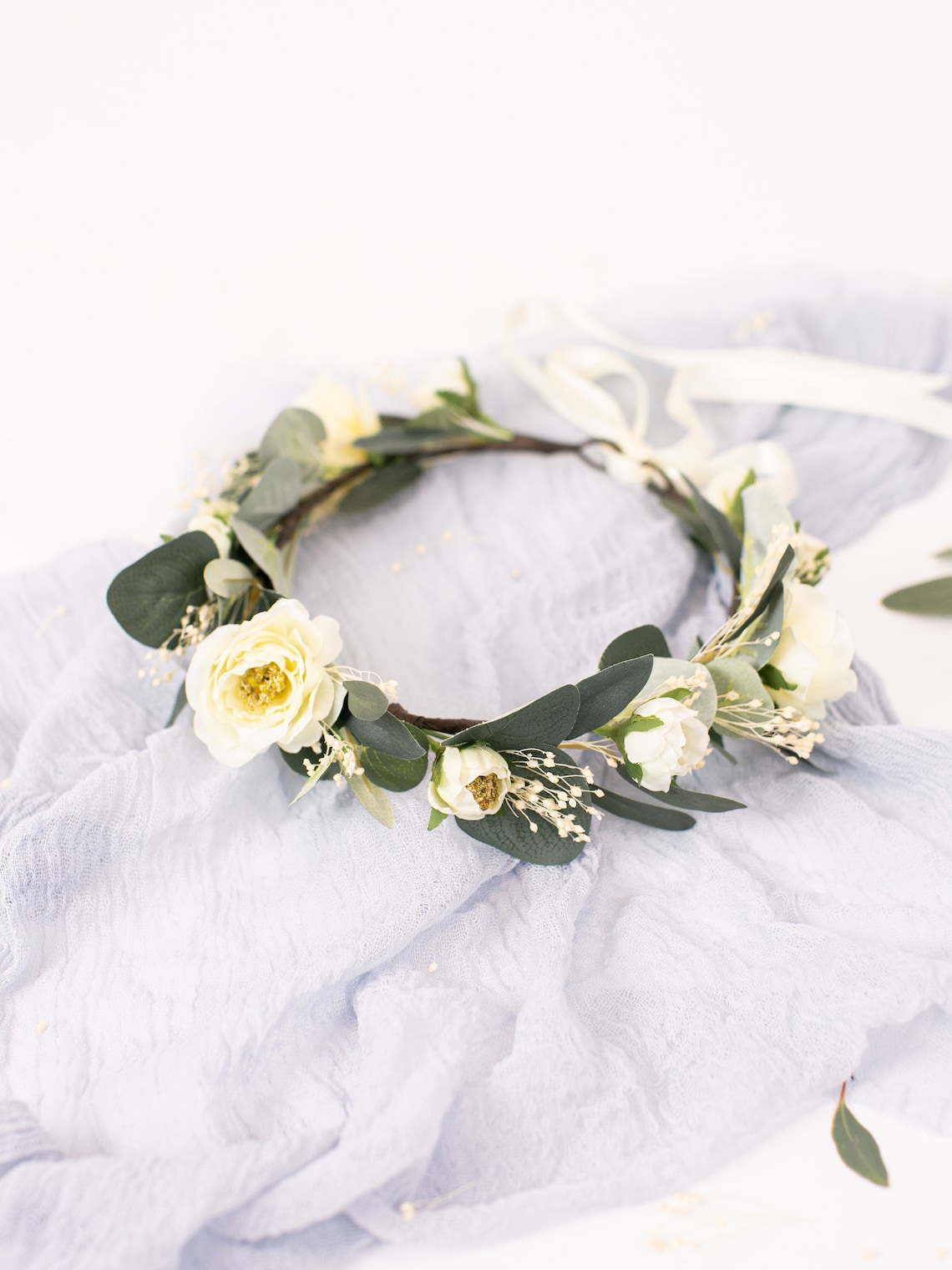 Corona Di Fiori Bianchi Per Capelli - Fascia Floreale Per Sposa, Matrimoni E Feste - Foto 2