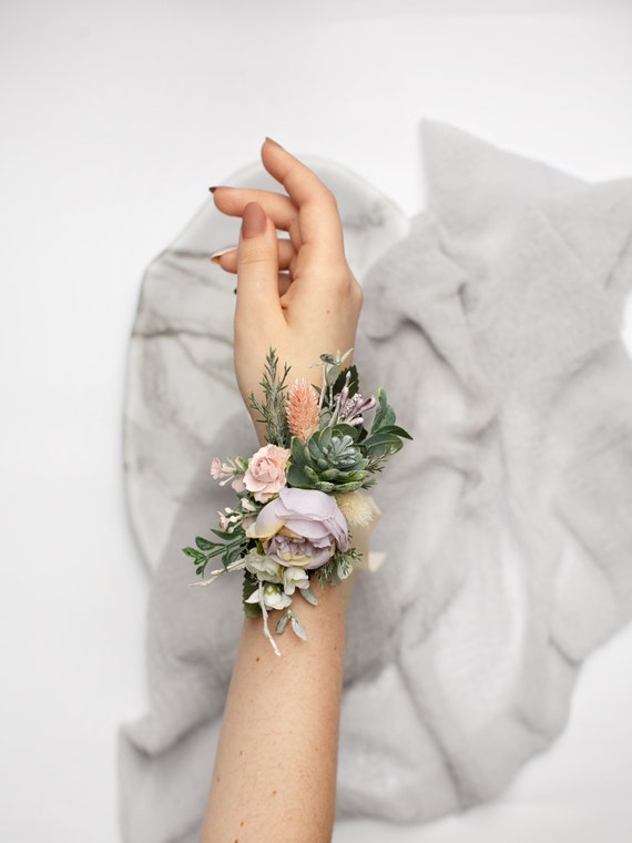 Rustic Wedding Wrist Corsage White Green Prom Flower Bracelet 