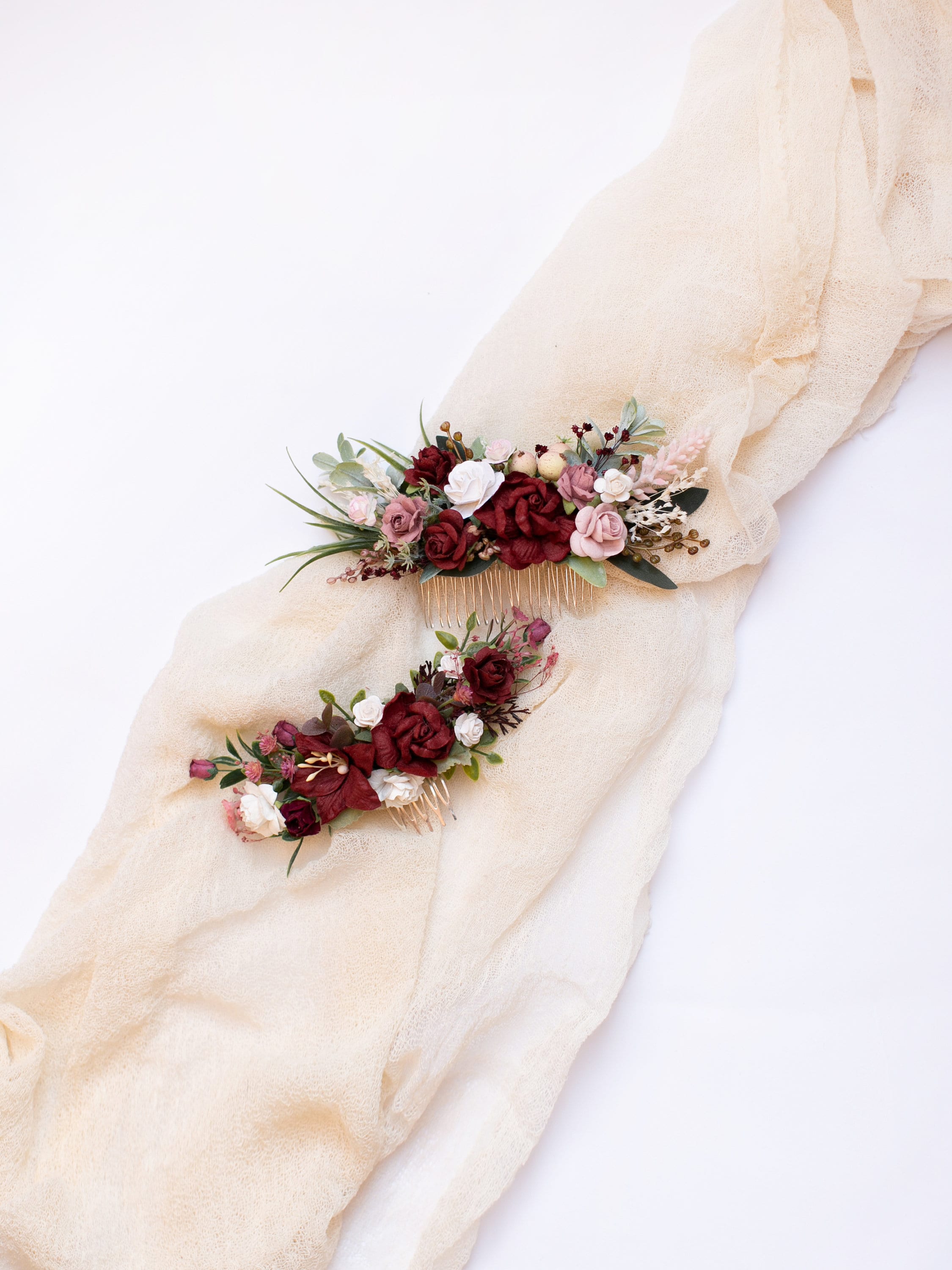 Bride floral comb, Burgundy flower headpiece, Bridal hairpiece, Wedding accessory, Marsala headpiece, Woodland wedding, Maroon hair comb