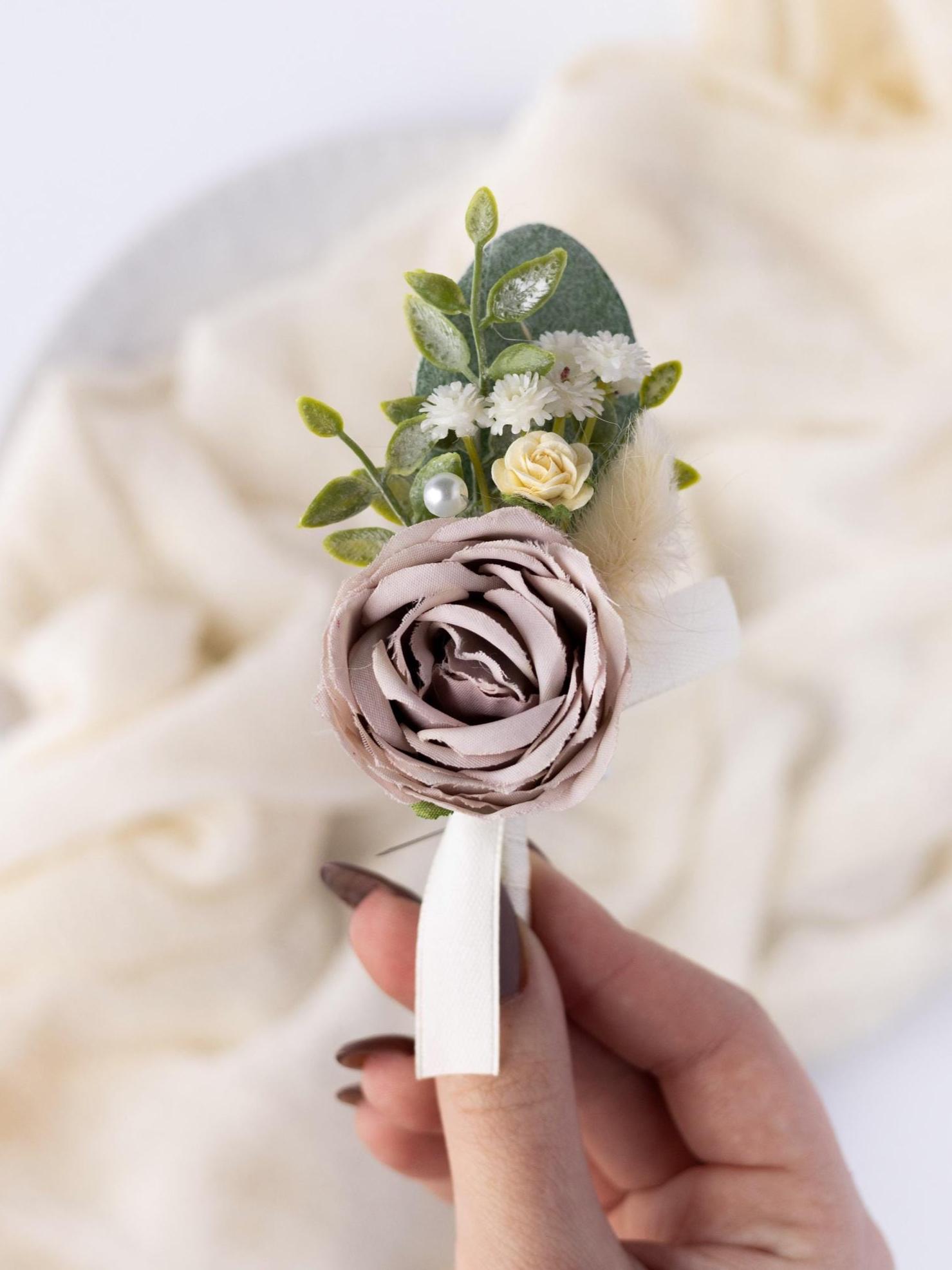 Dusty Rose Boutonniere for Men Bohemian Autumn Wedding Hoco