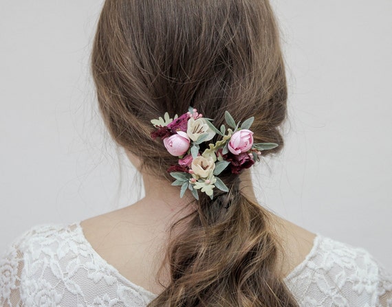 Pinza para el pelo de flores, pinzas de color burdeos, pinza de flores  rosadas, pinzas para el cabello de novia, pinza de boda Boho -  España