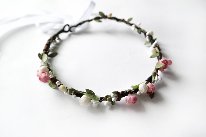 Pink Flower Crown \\Bridal Headpiece First Birthday Baby Girl Headband Elegant Spring Flower Crown Garden Wedding Bridesmaid Hair Piece