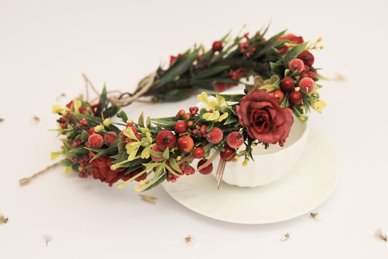 Burnt Orange Flower Crown Wedding Floral Crown Fall Flower Headband Boho Flower Crown Bridal Headpiece Burgundy Wedding Hairpiece Wreaths Tiaras Hair Accessories Sied In