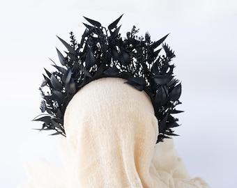 Gothic headpiece, Gothic hair accessories, Black crown, Black headpiece, Gothic gifts, Black leaf crown, Unique headband, Unique headpiece
