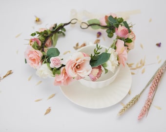 bridal headband, flower crown wedding, flower girl crown, bridesmaid hairpiece, flower headpiece, bride flower crown, floral headband 1186