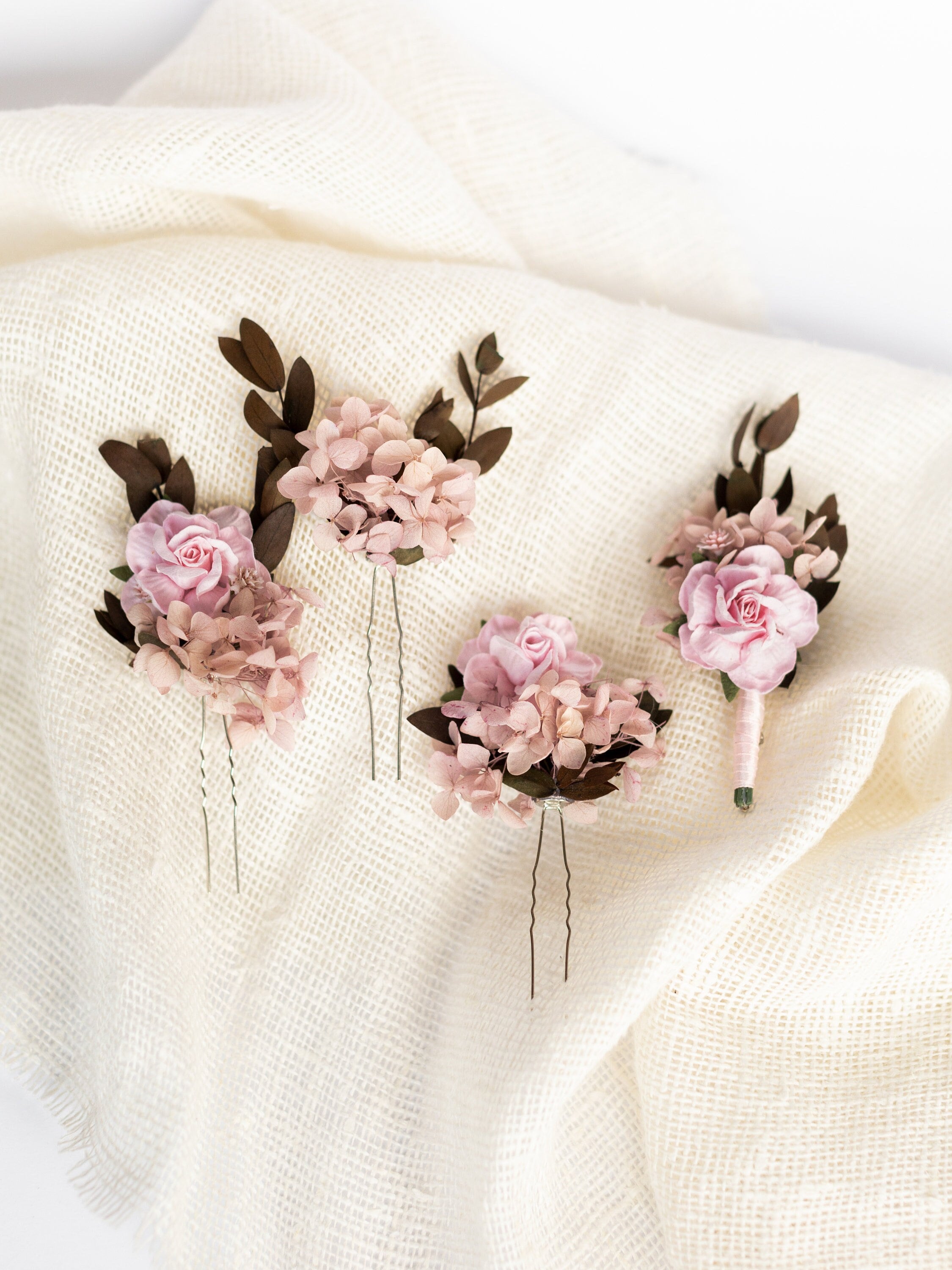 Floral Boutonniere and Hair Pin Set Twilight Eden - Prom Boutonniere & Corsage Set - Masquerade  main image 2