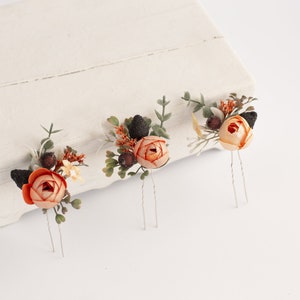 Coral floral hair pins, Flower hair piece, Coral headpiece, Wedding flower clip, Bridal hair piece, Floral hair pin, burnt orange