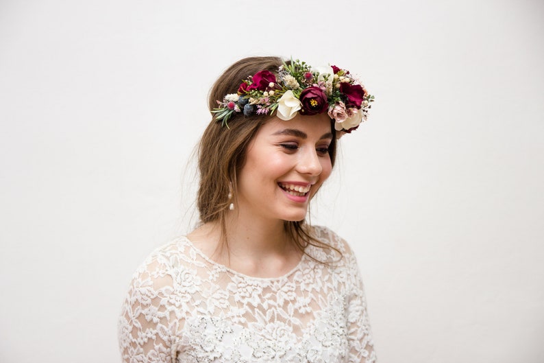Burgundy hairpiece Bridal headpiece Flower crown Wedding Etsy