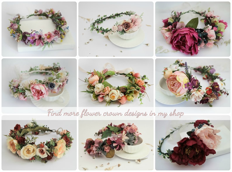 Pink Flower Crown \\Bridal Headpiece First Birthday Baby Girl Headband Elegant Spring Flower Crown Garden Wedding Bridesmaid Hair Piece