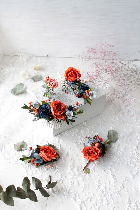 Bridal Flower Accessories, Coral Flower Crown, Orange Flower  display picture 2