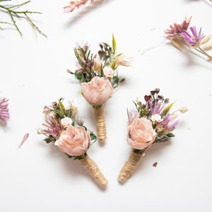 Blush pink boutonniere, Dried flower boutonniere, Wedding accessories, Rustic wedding buttonhole, Flower boutonniere, Groom&#39;s boutonniere