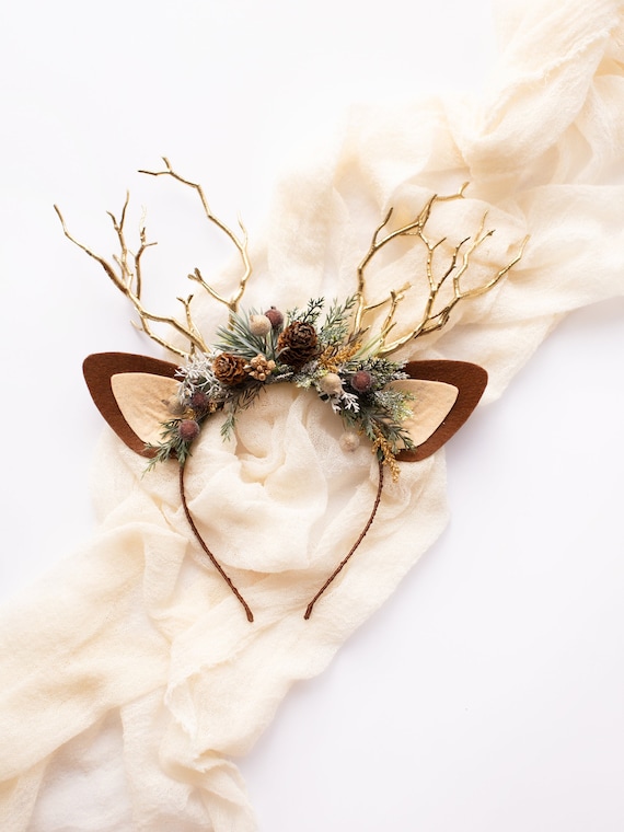 Reindeer Costume Adults, Winter Deer Antler Headpiece  display picture 3