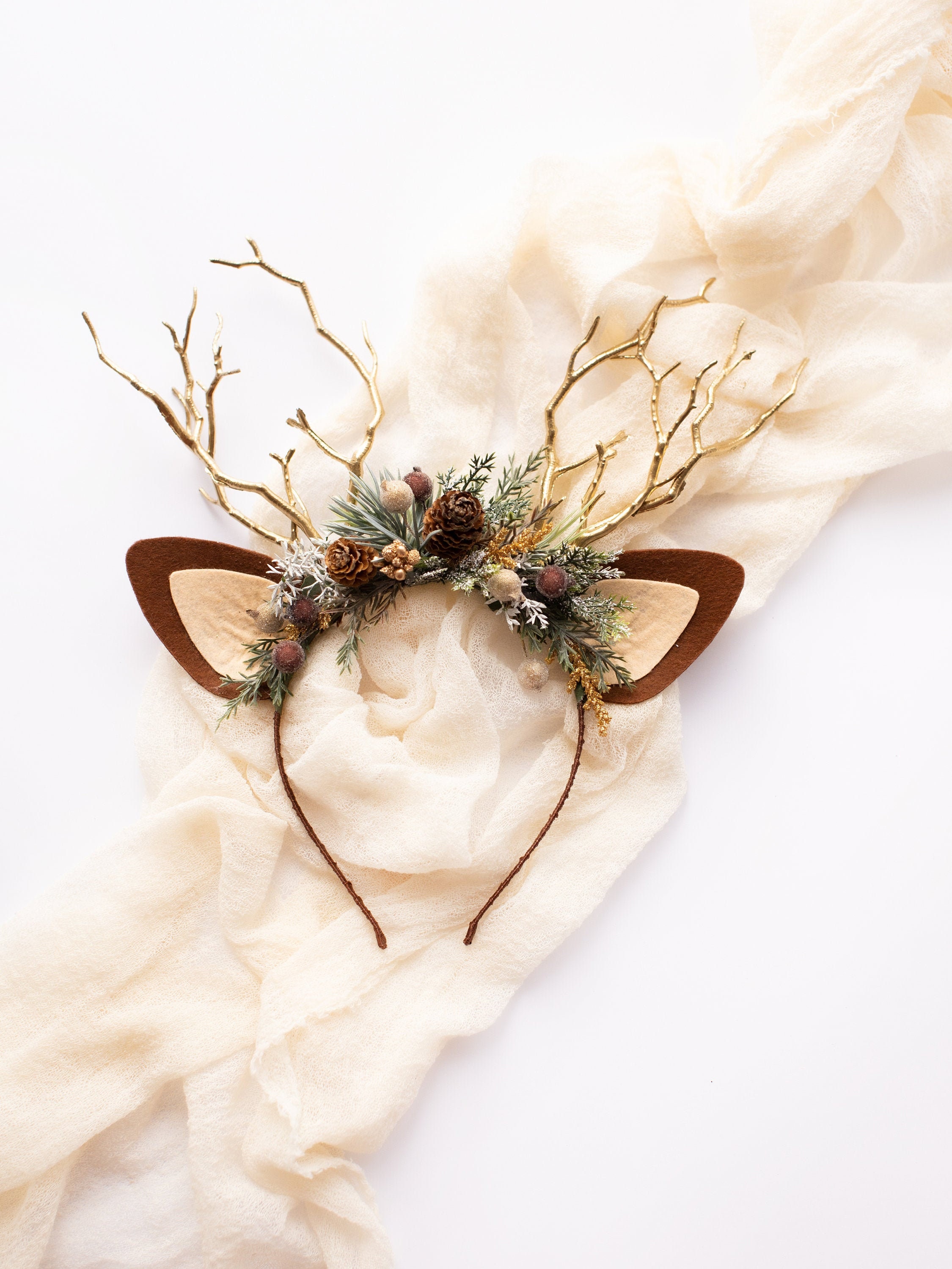 Fiesta Temática Diadema De Reno/Ciervo Con Cuernos Grandes | Color Marrón, Elástica, Talla Única | Accesorio Para Navidad, Carnaval, Fiestas Temáticas Cuernos Marrones