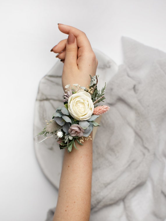 Light Ivory Rose Bracelet, Rose Wrist Corsage, Bridesmaid Wrist Corsage,  Wedding Bracelet, Wedding Bangle, Wedding Accessories 