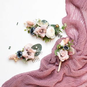 Peigne à fleurs rose pâle, pièce de cheveux de mariage, pince à fleur rose fard à joues, peigne à cheveux de mariée, peigne à cheveux fleur