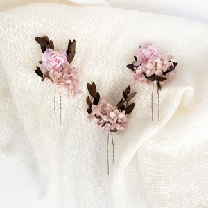 Lilac hair pins, Bridesmaid hair accessories, Mauve flower hairpiece, Bridal hair pins, Wedding flower hair pins, Boho flower hair clip
