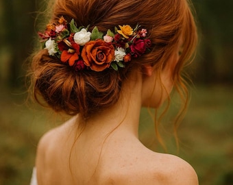 Autumn bridal hair comb, fall wedding hairpiece, boho flower comb, rustic hair accessory, thanksgiving gift, bridesmaid clip, woodland style