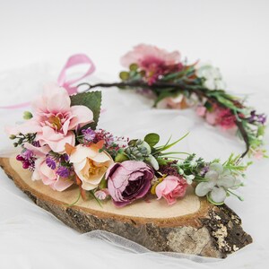 Bohemian crown, Flower girl wreath, Boho wedding headpiece,Beige flower crown, Dusty pink floral crown, Festival crown, Spring flower crown