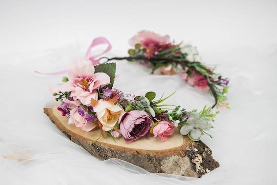 Bohemian Crown, Flower Girl Wreath, Boho Wedding Headpiece,beige 