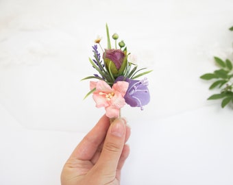 Peach boutonniere, Lilac flower boutonniere, Wedding boutonniere, Floral boutonniere, Lavender wedding, Flower accessory set