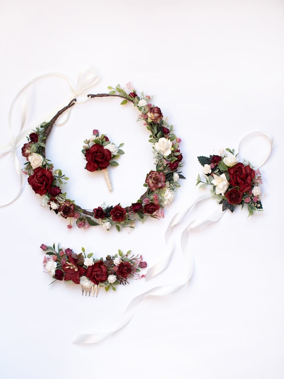Conjunto de accesorios de flores Marsala flor en el ojal del - Etsy México