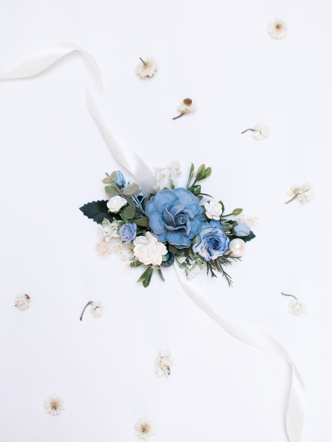 Wedding Bridesmaid Wrist Corsages - Blue Artificial Flower Bracelets Pack Of 2
