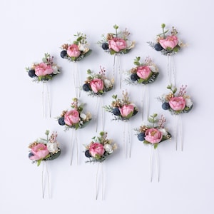 Grand lot d&#39;épingles à cheveux, épingle à cheveux pivoine, épingle à cheveux rose, épingle à cheveux fleur bohème, épingle à cheveux rose rose, épingles à cheveux fleur, épingles à cheveux de mariage