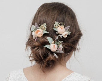 Decorative hair pins, Bridal floral headpiece, Rustic wedding, Ivory floral hair clip, Wedding accessories, Bridesmaid pin