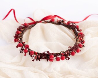Burgundy flower crown, Flower girl crown, Christmas headpiece, Flower crown for women, Boho flower crown, Toddler flower crown, Bride crown
