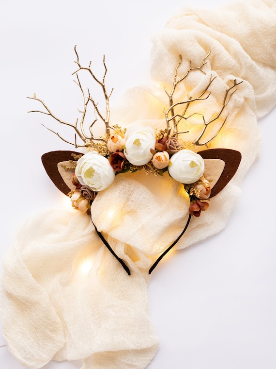 Deer antler headband, Christmas flower headband, Reindeer antler headband, Baby deer costume, Winter reindeer ears, Toddler girl gift
