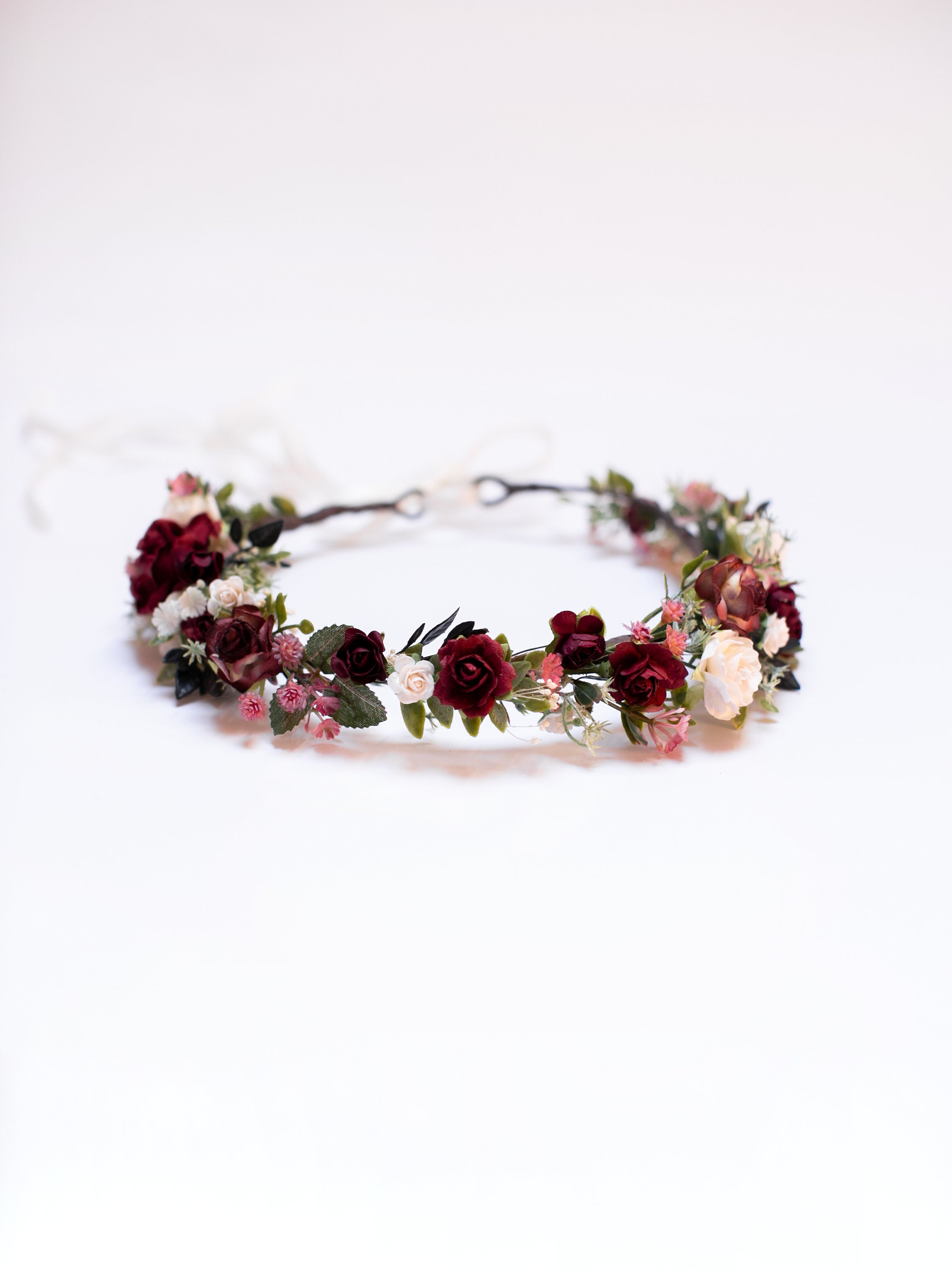 Burgundy flower hairpiece, Bridal floral accessory, Rustic wedding headpiece, Marsala floral crown, Flower girl hairpiece, Bridesmaid crown