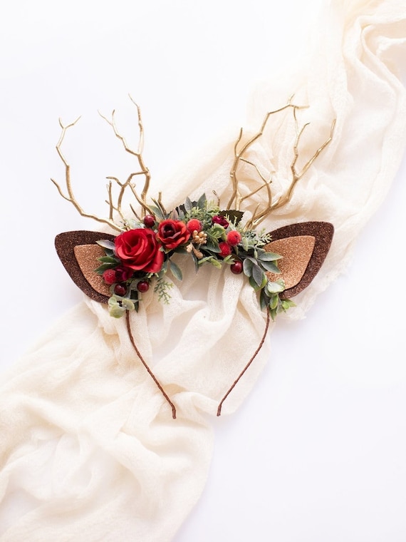 Weihnachts-Rentier Stirnband – Mit Geweih & Glocken, Für Frauen & Mädchen, Braun