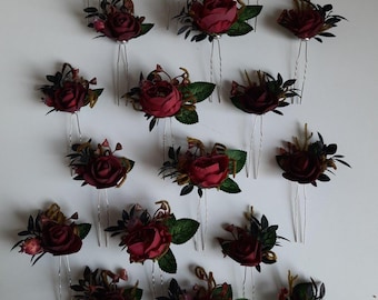 Burgundy flower hair pin, Flower hairpiece, Floral hair pin, Bridal hair pins, Burgundy hair pin, Flower hair clip, Flower hair accessories