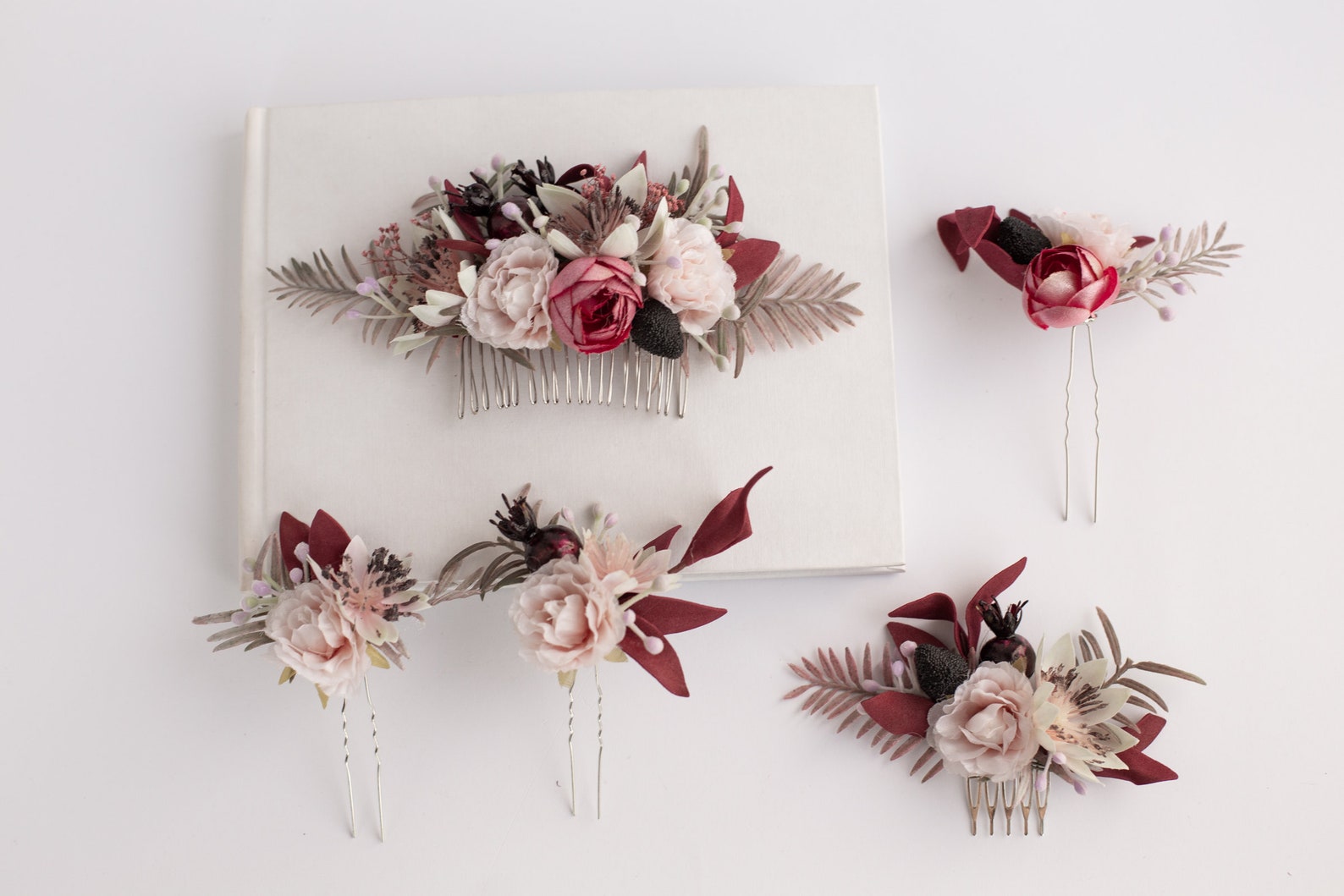 Burgundy Blush Flower Comb Blush Hair Accessories Boho Bride Etsy