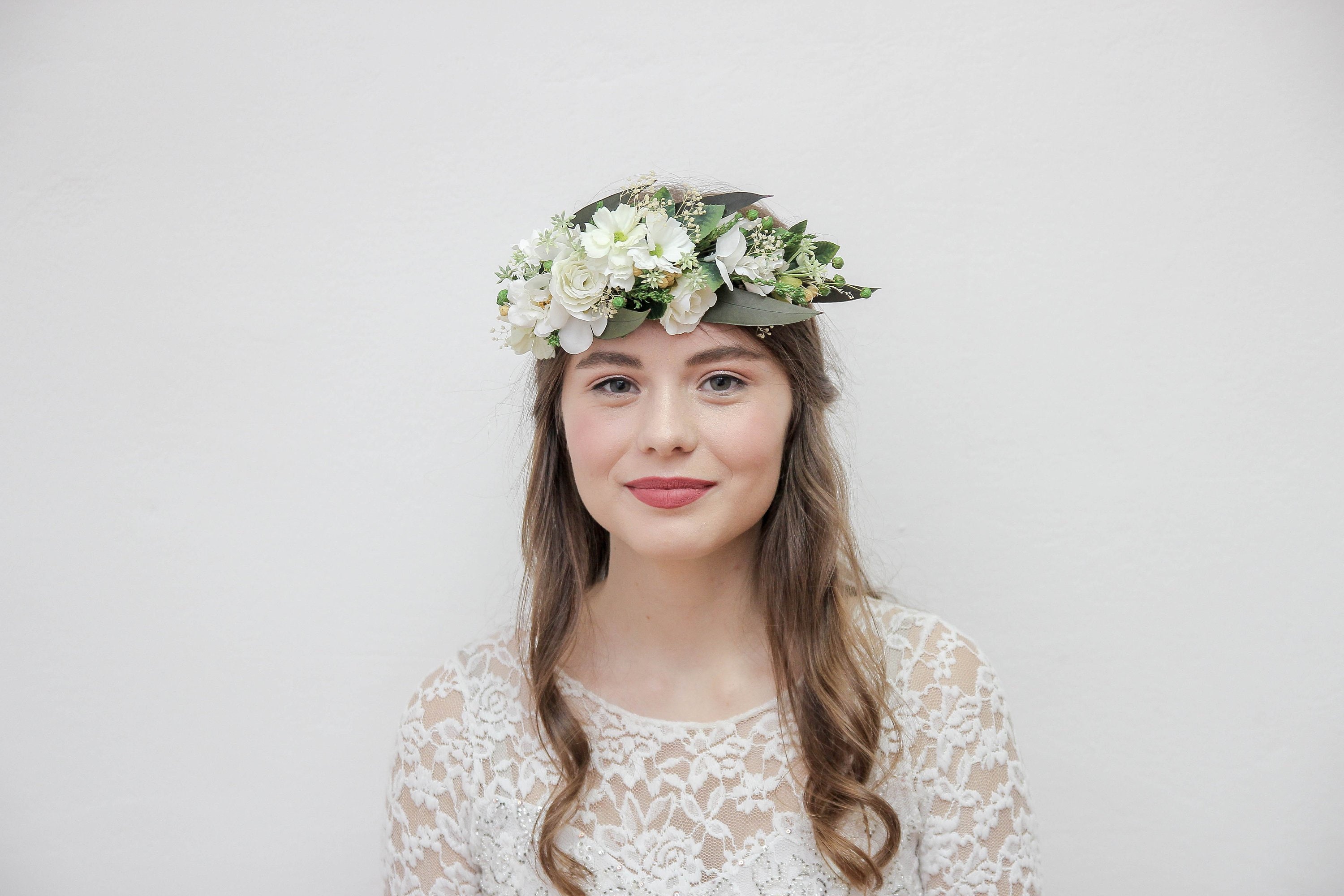 White Crown Eucalyptus Flower Crown Greenery Half Wreath Etsy
