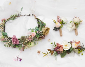 bridal flower crown, bridal headpiece, flower crown wedding headband, bridal crown, flower hair clip, floral crown, flower headpiece 1207