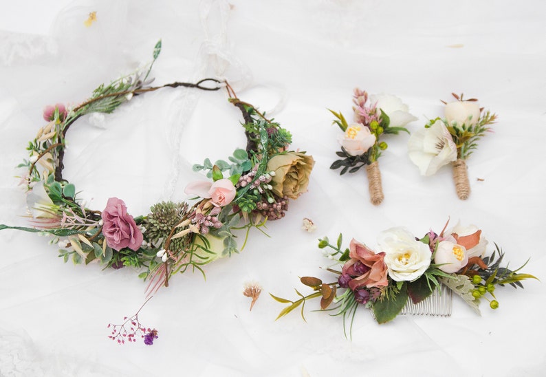 bruidsbloem kroon, bruids hoofddeksel, bloem kroon bruiloft hoofdband, bruidskroon, bloem haar clip, bloemen kroon, bloem hoofddeksel 1207 afbeelding 1