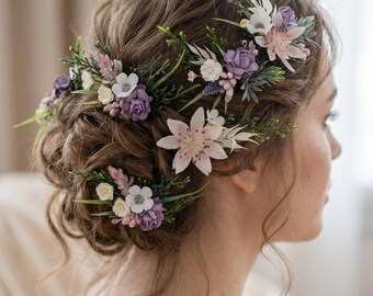 Grampo de cabelo, Tiara de casamento lilás, Tiara de noiva, Alfinete de cabelo de lavanda, Alfinetes de flores