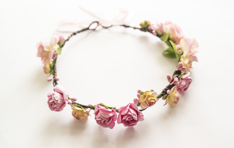 Blush Flower Crown Summer Headpiece Wedding Floral Headband Etsy
