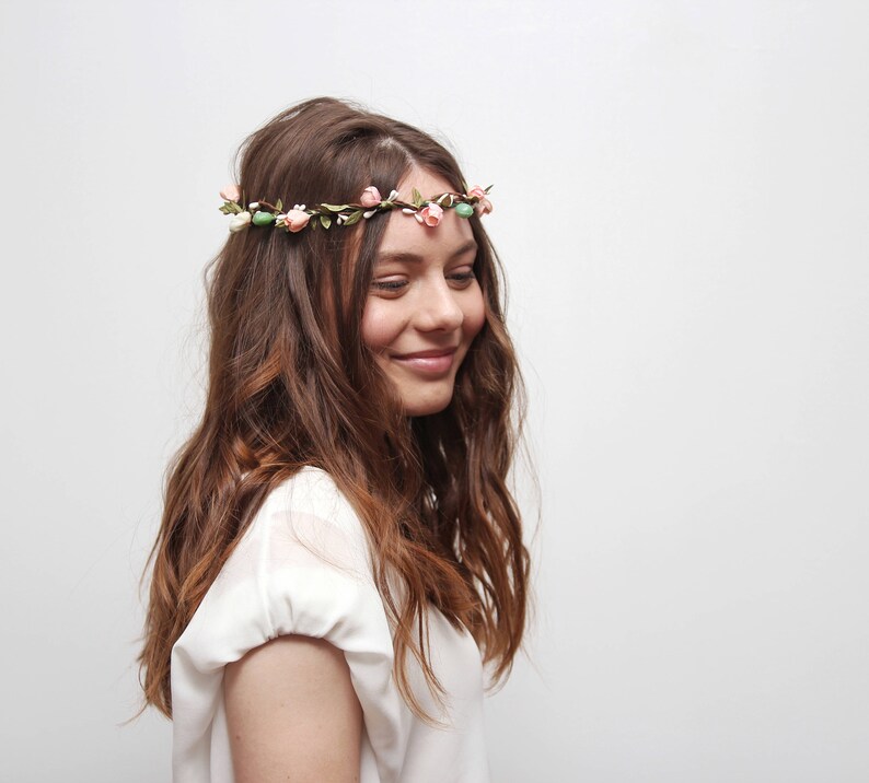 Pink Flower Crown \\Bridal Headpiece First Birthday Baby Girl Headband Elegant Spring Flower Crown Garden Wedding Bridesmaid Hair Piece