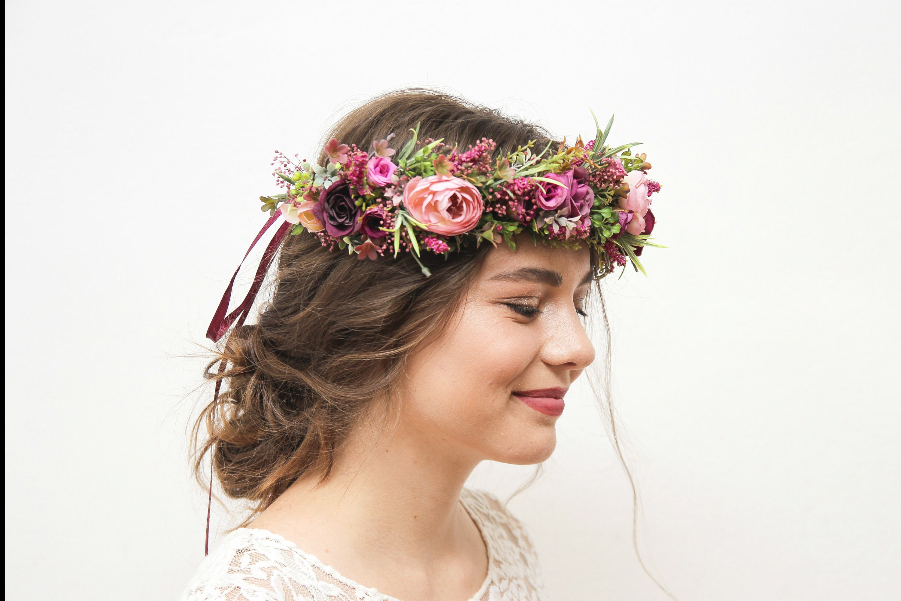 Purple Flower Crown Boho Floral Crown Lilac Flower Crown Etsy