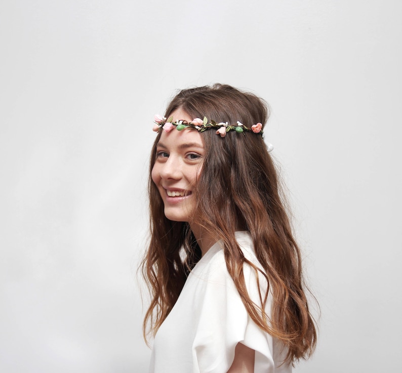 Pink Flower Crown \\Bridal Headpiece First Birthday Baby Girl Headband Elegant Spring Flower Crown Garden Wedding Bridesmaid Hair Piece