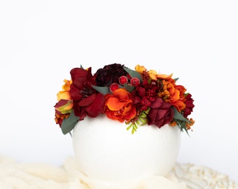 Frida Kahlo flower crown burnt orange flower wedding hairpiece bridal floral headpiece gift for bridesmaid tropical floral crown flower girl