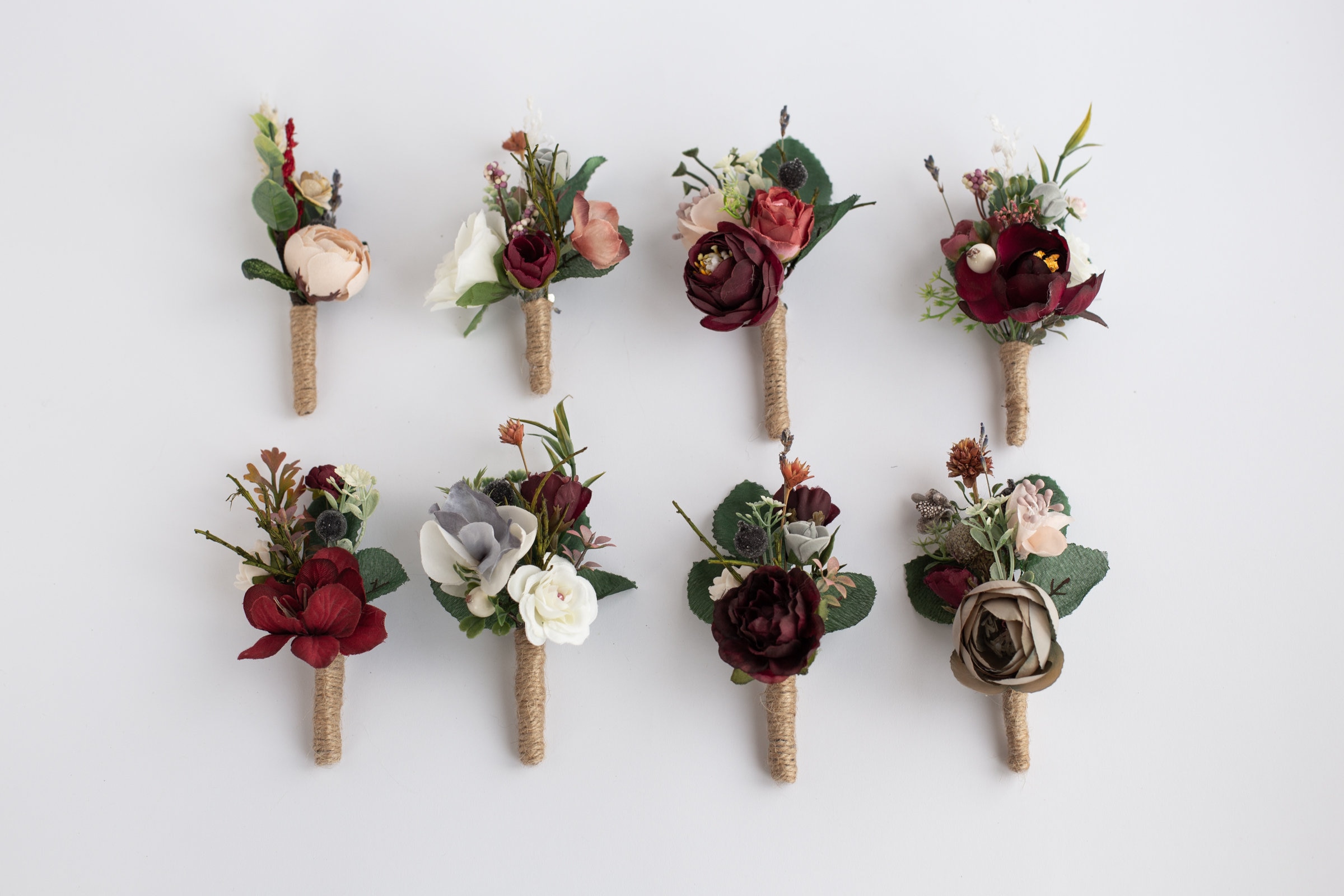 Boutonniere, Burgundy groomsmen buttonhole, Grooms boutonniere set, Groomsmen buttonhole, Flower buttonhole, Boho men boutonniere,