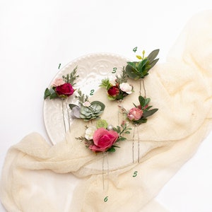 Bridesmaid hair accessories, Bridal hair pins, Fucsia wedding hair pin, Dusty rose hair clip, Floral headpiece, Woodland flower hair pin